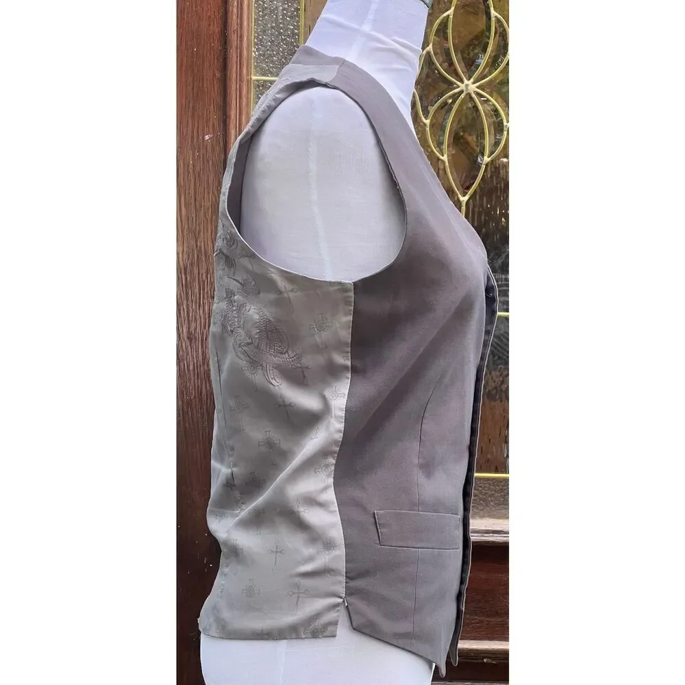 Monarchy Embroidered Silver Grey Vest Back Closure Front Pockets Size S